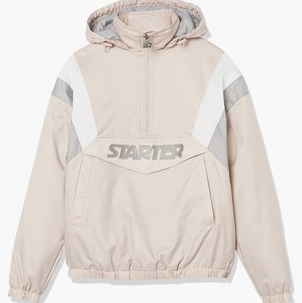 Starter Throwback Half-Zip Pullover Jacket, Dusty Pink/White/Gray, X-Small